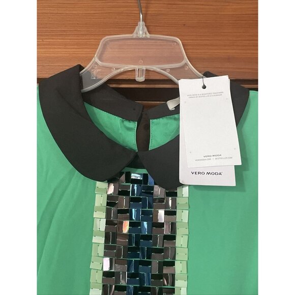 Vero Moda Beaded Party Sweetheart Dress Classy New Size Small Green Black - Picture 2 of 16